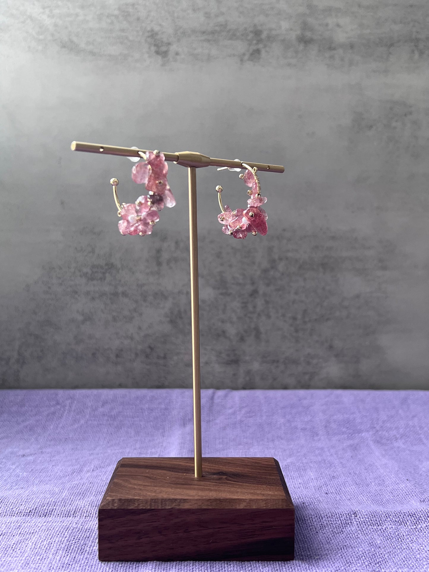 Pink Tourmaline & Pearl Wire Wrapped Hoop earrings