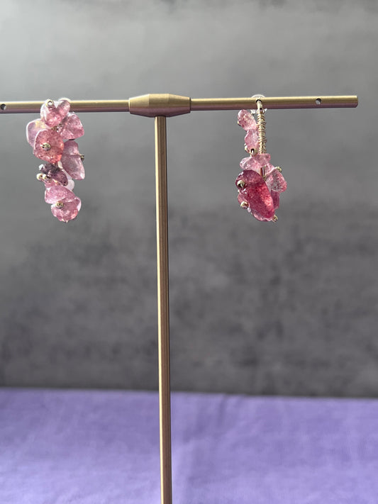 Pink Tourmaline & Pearl Wire Wrapped Hoop earrings