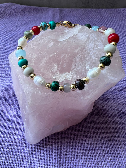 Multi stone and pearl bracelet